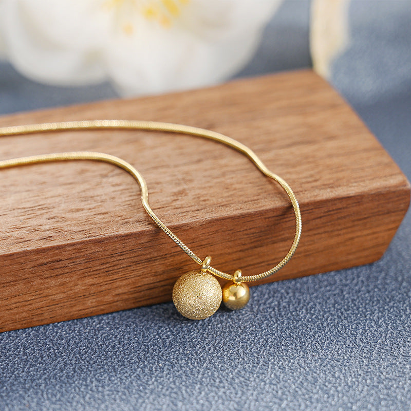 Kalung Bola Emas 18K Gaya Korea - Stainless Steel Anti Kusam, Aksesoris Fashion Wanita - 我的商店