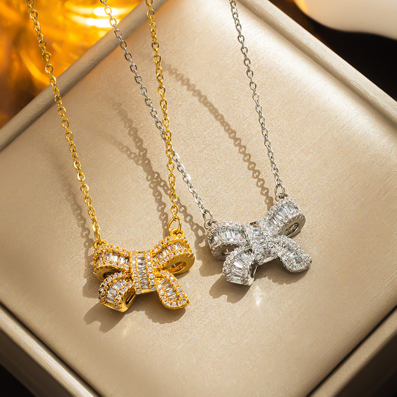 Kalung Wanita Busur Emas 18K - Stainless Steel, Tidak Kusam, Elegan & Cocok untuk Setiap Acara! 我的商店