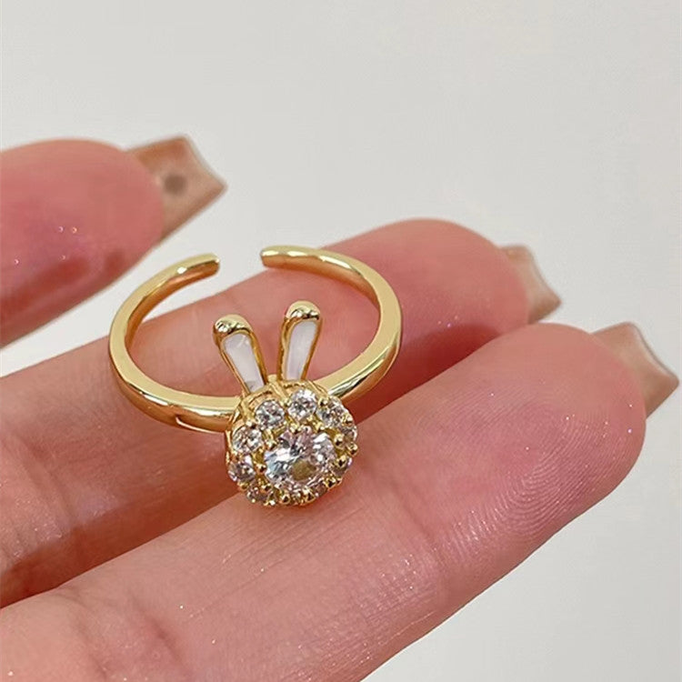 Cincin Wanita Kelinci Berputar - Stainless Steel, Berlian, Elegan & Trendi! - 我的商店