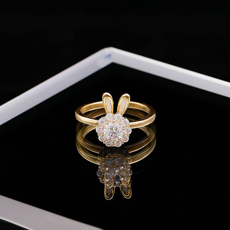 Cincin Wanita Kelinci Berputar - Stainless Steel, Berlian, Elegan & Trendi! - 我的商店