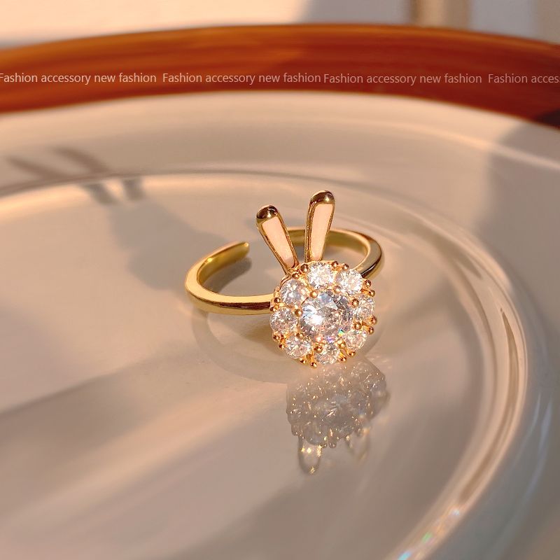 Cincin Wanita Kelinci Berputar - Stainless Steel, Berlian, Elegan & Trendi! - 我的商店