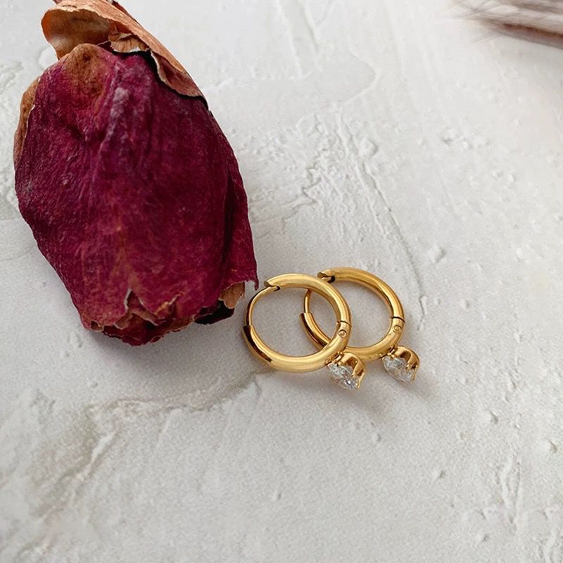Anting Berlian Wanita - Emas Hypoallergenic Gantung, Aksesoris Mewah & Aman untuk Kulit - 我的商店