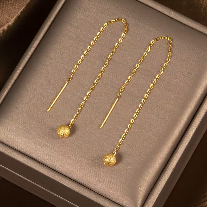 Anting untuk Wanita - Bead Frosted Gantung Stainless Steel Hypoallergenic | Perhiasan Elegan - 我的商店