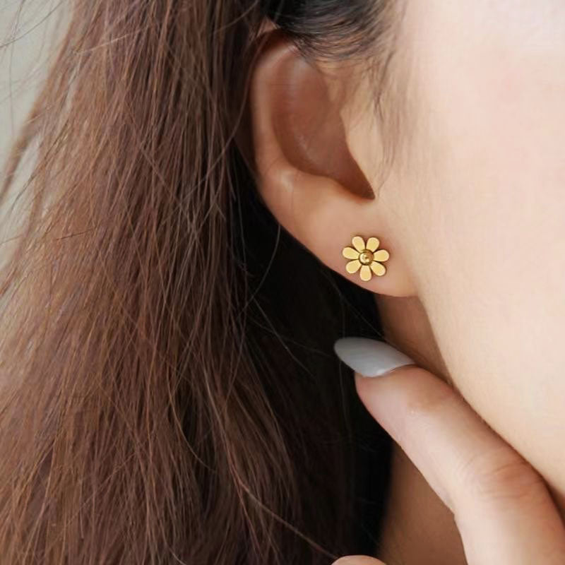 Anting Bunga Stud Wanita - Stainless Steel Hypoallergenic Anti Kusam, Hadiah Cantik - 我的商店