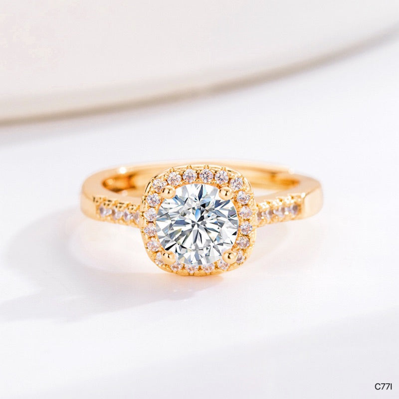 Cincin Berlian Adjustable untuk Wanita - Singsing Emas dengan Kotak Perhiasan | Aksesoris Elegan 我的商店