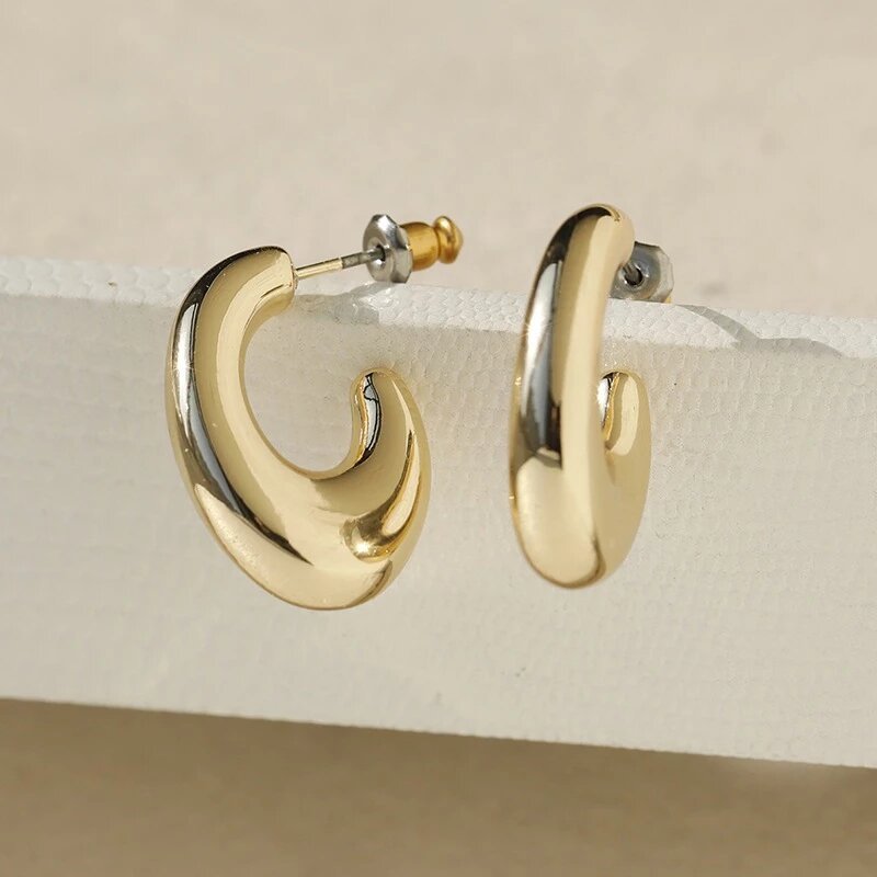 Anting hijab setengah bulat anting titanium steel perhiasan anting sederhana - 我的商店