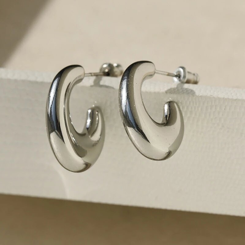 Anting hijab setengah bulat anting titanium steel perhiasan anting sederhana - 我的商店