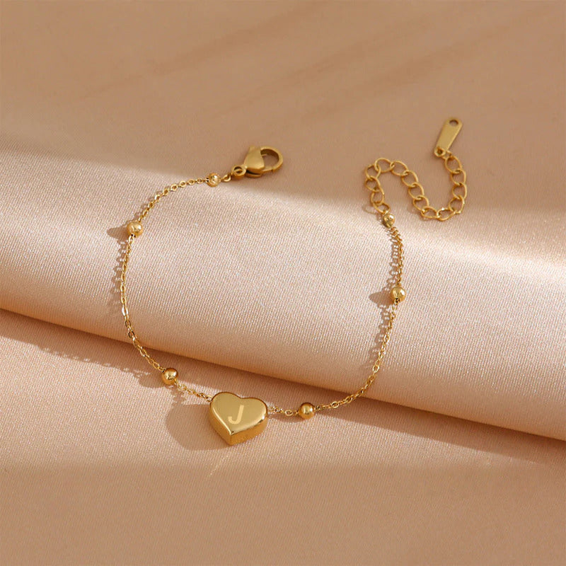 Gelang Wanita Titanium Steel Huruf & Hati Mutiara perhiasandirect