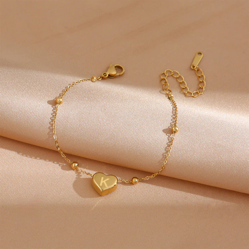 Gelang Wanita Titanium Steel Huruf & Hati Mutiara perhiasandirect