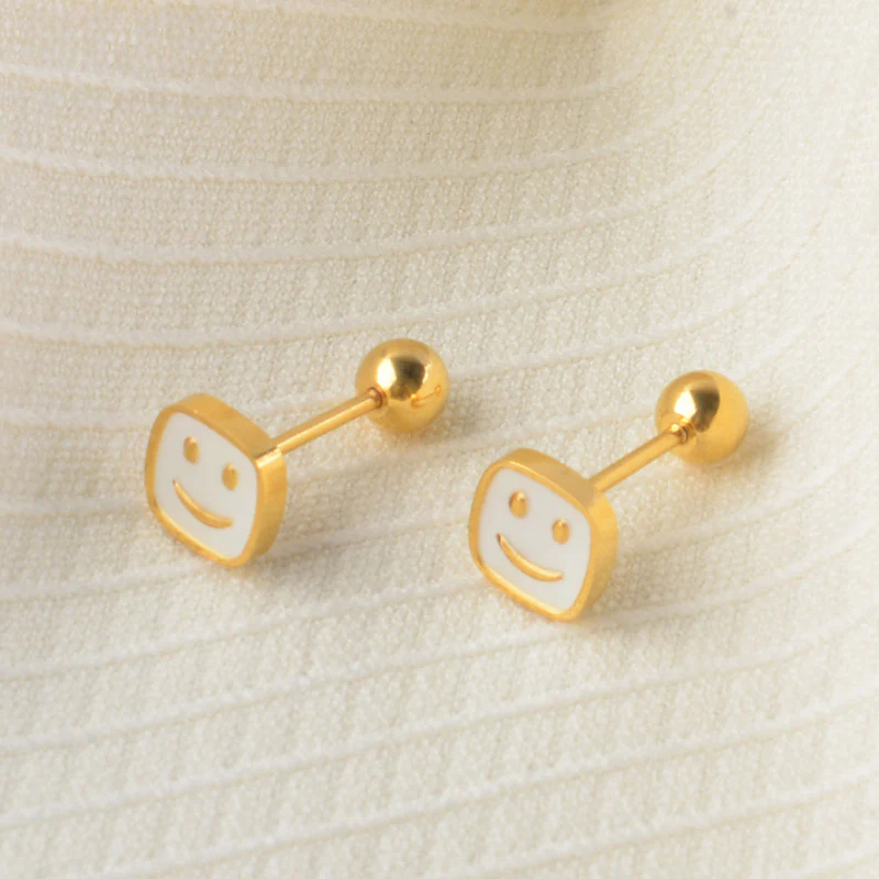 Anting Wajah Senyum Putih Baja Stainless perhiasandirect
