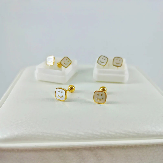 Anting Wajah Senyum Putih Baja Stainless perhiasandirect