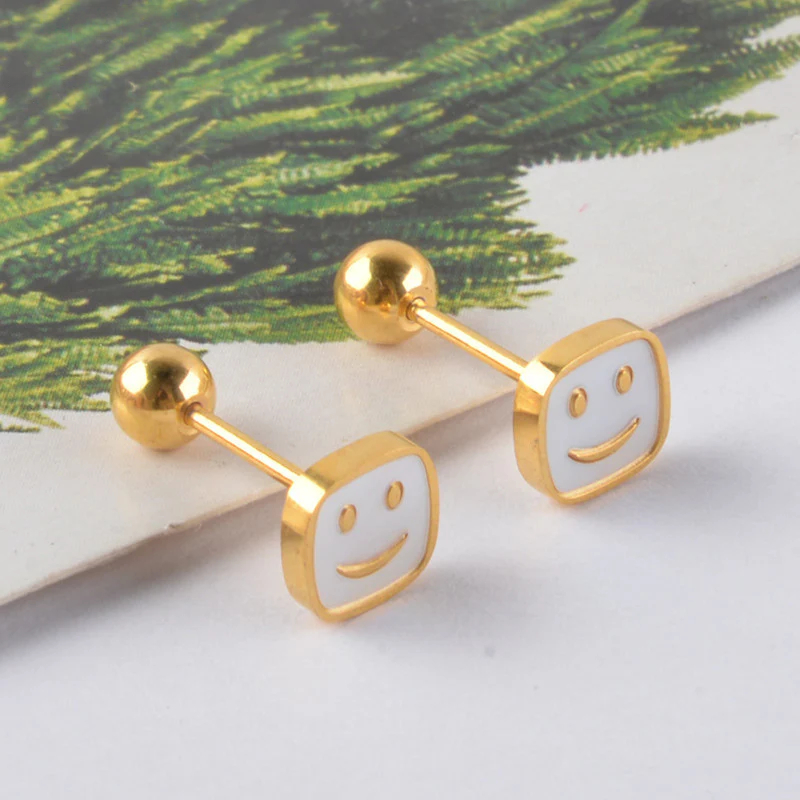 Anting Wajah Senyum Putih Baja Stainless perhiasandirect