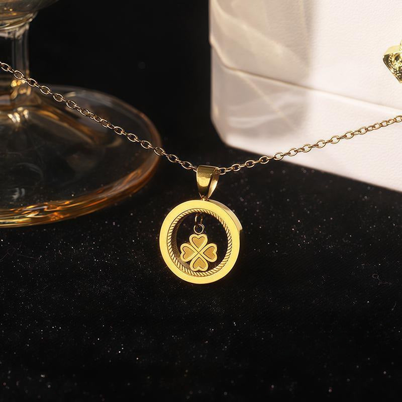 Kalung Wanita Four Leaf Titanium Steel Anti Alergi Model Bulat perhiasandirect