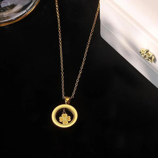 Kalung Wanita Four Leaf Titanium Steel Anti Alergi Model Bulat perhiasandirect