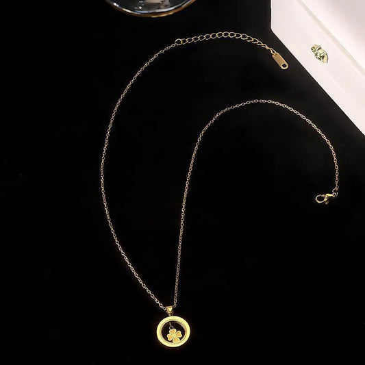 Kalung Wanita Four Leaf Titanium Steel Anti Alergi Model Bulat perhiasandirect