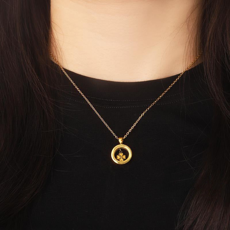 Kalung Wanita Four Leaf Titanium Steel Anti Alergi Model Bulat perhiasandirect
