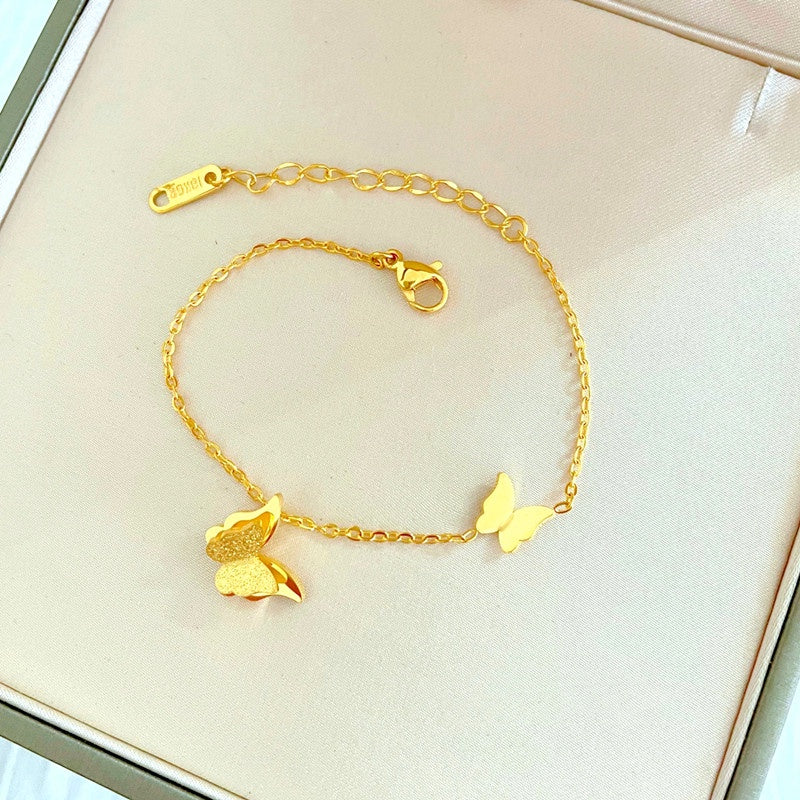 Gelang Kupu-Kupu Emas 18k untuk Wanita - Gelang Kaki Titanium Steel Anti Karat | Perhiasan Elegan - 我的商店