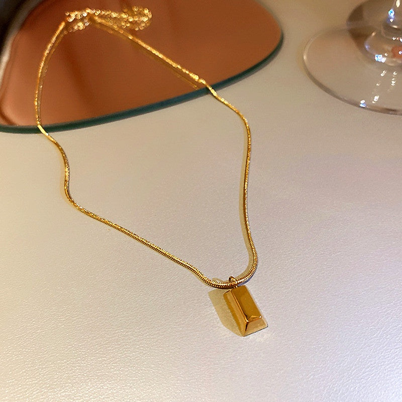 Kalung 18k Gold Nugget untuk Wanita - Rantai Klavikula Stainless Steel Anti Karat | Perhiasan Elegan dan Tahan Lama - 我的商店