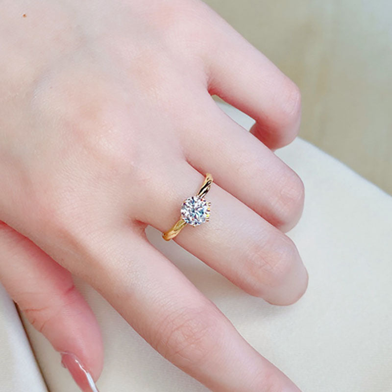 Cincin Janji Lapisan Emas 24k untuk Wanita - Stainless Steel | Perhiasan Hadiah Pertunangan Elegan - 我的商店