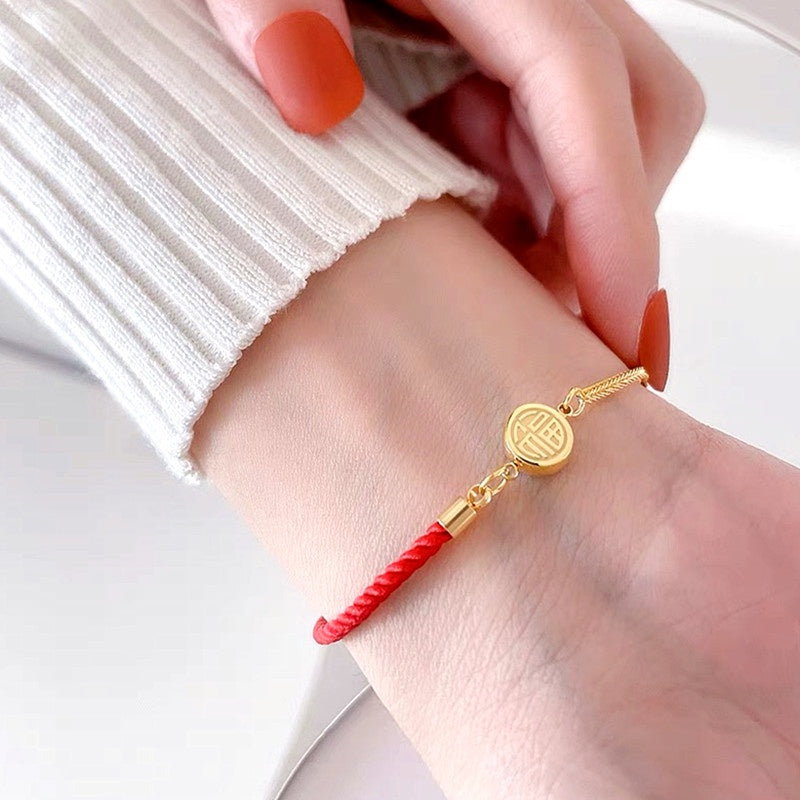 Gelang Lucky FU untuk Wanita - Rantai Emas Anti Pudar | Aksesoris Perhiasan Elegan - 我的商店