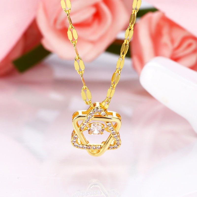 Kalung Rantai Bintang untuk Wanita - Pendant Stainless Steel Emas Vintage | Choker Perhiasan Elegan - 我的商店