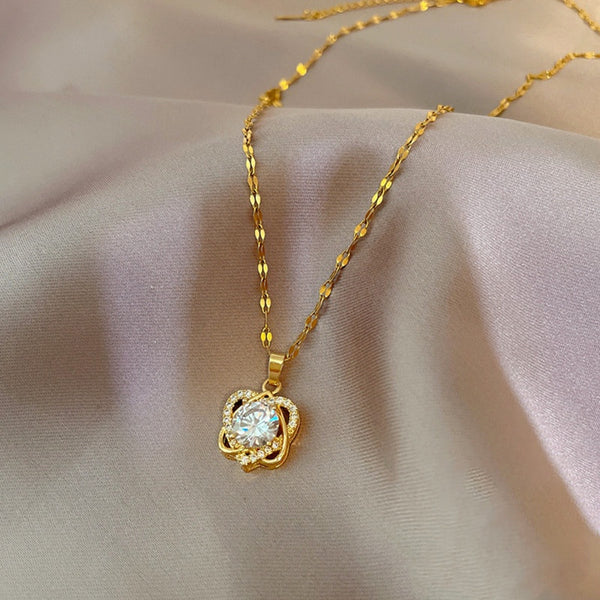 Kalung Couple Berlian Gaya Korea - Dua Hati Stainless Steel Lapis Emas, Hadiah Spesial - 我的商店