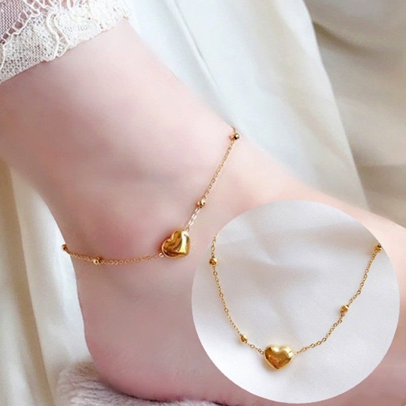Gelang Kaki Wanita Vintage Liontin Hati - Stainless Steel, Tidak Kusam & Tidak Pudar, Elegan & Awet! - 我的商店