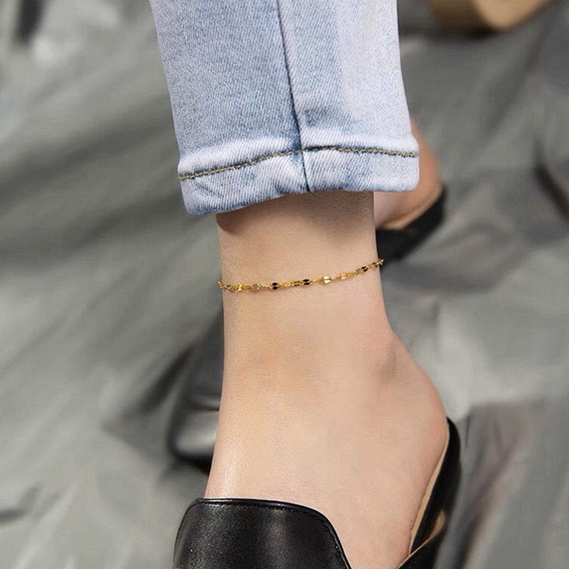 Gelang Kaki Rantai Emas untuk Wanita – Perhiasan Stainless Steel Anti Karat, Desain Simpel - 我的商店