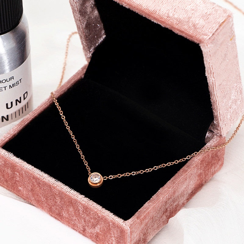 Kalung Choker Stainless Steel Gaya Korea - Liontin Berlian Mewah dengan Rose Gold, Aksesoris Wanita Elegan - 我的商店