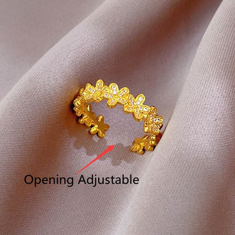 Cincin Wanita Bunga Adjustable Vintage - Emas, Elegan & Cocok untuk Hadiah! - 我的商店