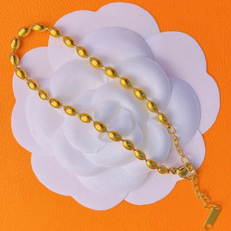 Gelang Wanita Minimalis - Rantai Emas dengan Manik Stainless Steel, Aksesoris Perhiasan Elegan - 我的商店