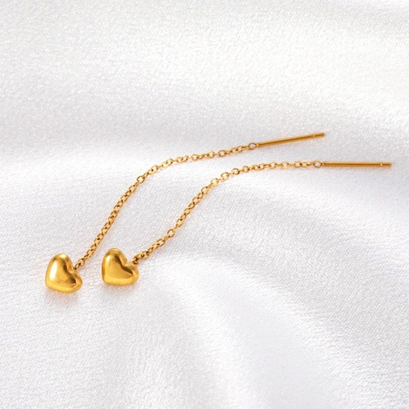 Anting Heart Ear Line Lapis Emas 18K - Hypoallergenic & Anti Karat untuk Wanita - 我的商店