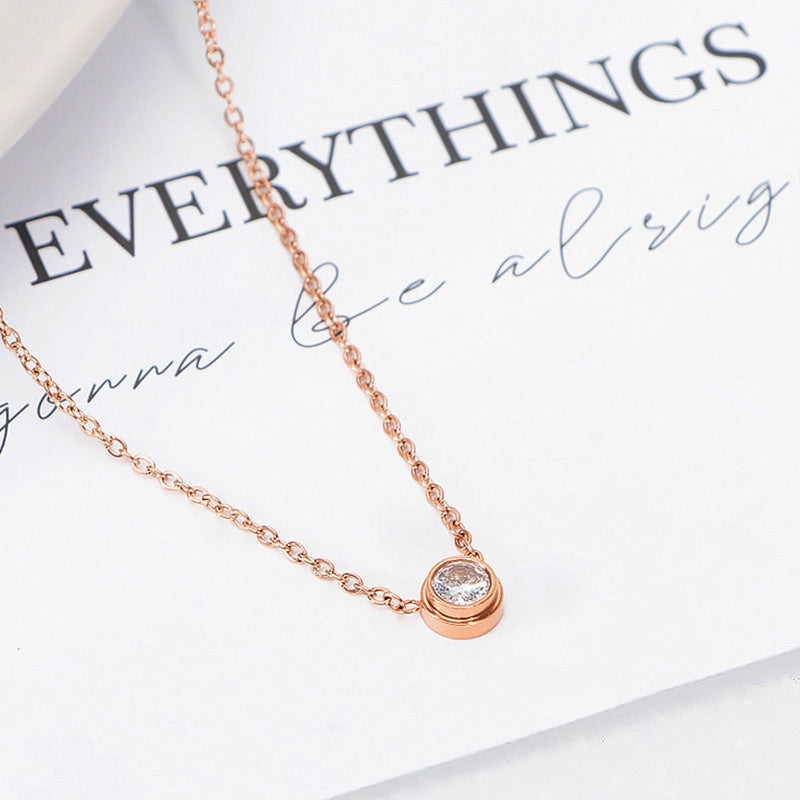 Kalung Choker Stainless Steel Gaya Korea - Liontin Berlian Mewah dengan Rose Gold, Aksesoris Wanita Elegan - 我的商店