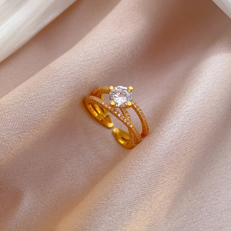 Cincin Salib Adjustable untuk Wanita - Singsing Berlian Emas | Perhiasan Hadiah Elegan - 我的商店