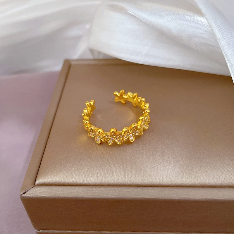 Cincin Wanita Bunga Adjustable Vintage - Emas, Elegan & Cocok untuk Hadiah! - 我的商店