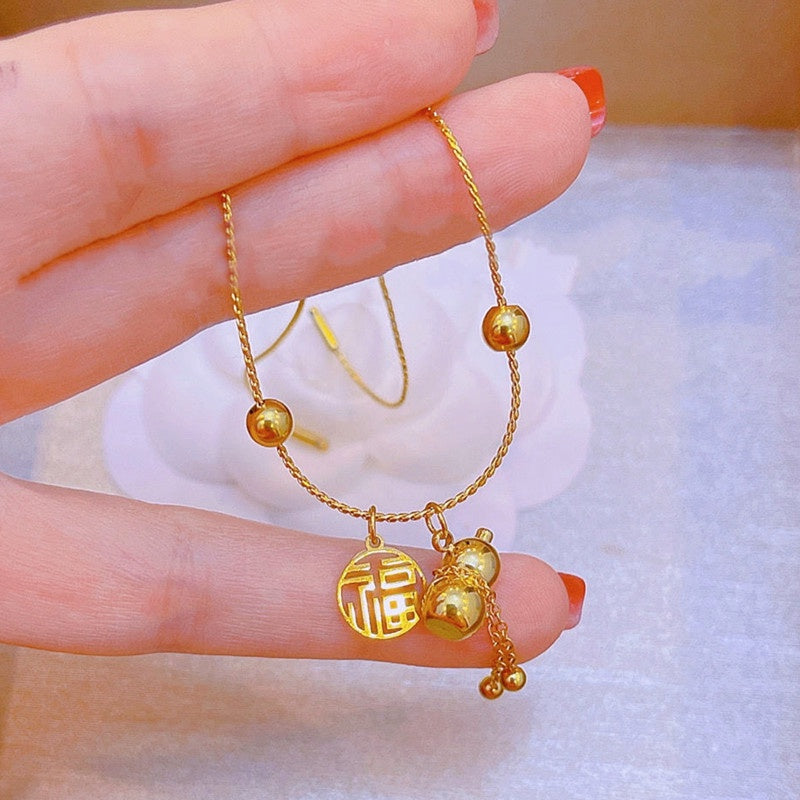 Gelang FU Labu Wanita - Stainless Steel Emas Anti Kusam, Aksesori Pembawa Hoki - 我的商店