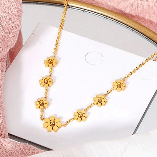 Kalung Bunga Daisy Gaya Korea - Stainless Steel Lapis Emas, Aksesoris Wanita Elegan - 我的商店