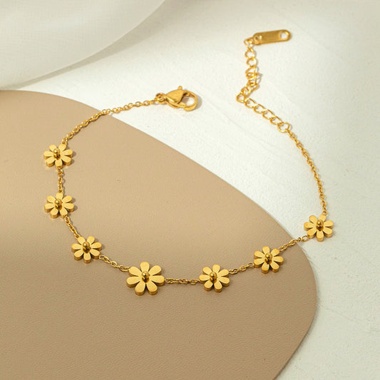 Kalung Bunga Daisy Gaya Korea - Stainless Steel Lapis Emas, Aksesoris Wanita Elegan - 我的商店