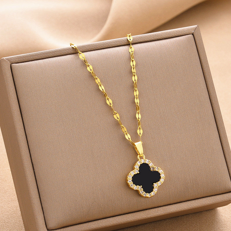 Kalung Four-leaf Clover  Liontin Berlian - Baja Titanium berlapis emas, tidak kusam, elegan dan modis! 我的商店