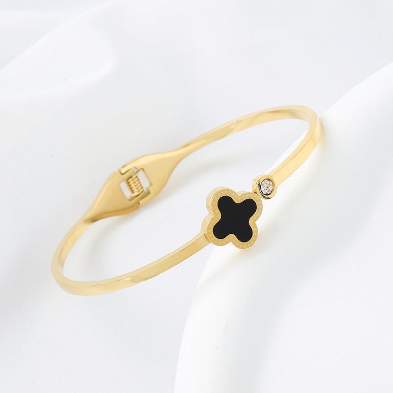 Wanita antik berkata kalung Four Leaf Clover  Liontin Berlian - Baja Tahan Karat Lapis Emas, tidak kusam, elegan dan modis! - 我的商店