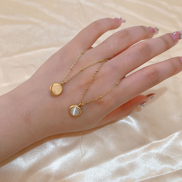 Grosir Kalung Wanita Stainless Steel Liontin Mata Kucing Keberuntungan - Tidak Kusam & Hypoallergenic, Cocok untuk Hadiah! - 我的商店