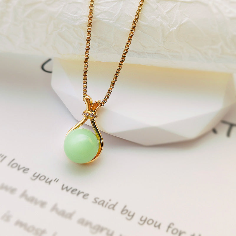 Kalung Giok Emas 18K untuk Wanita – Liontin Rantai Baja Tahan Karat, Perhiasan Elegan, Hadiah untuk Sahabat - 我的商店