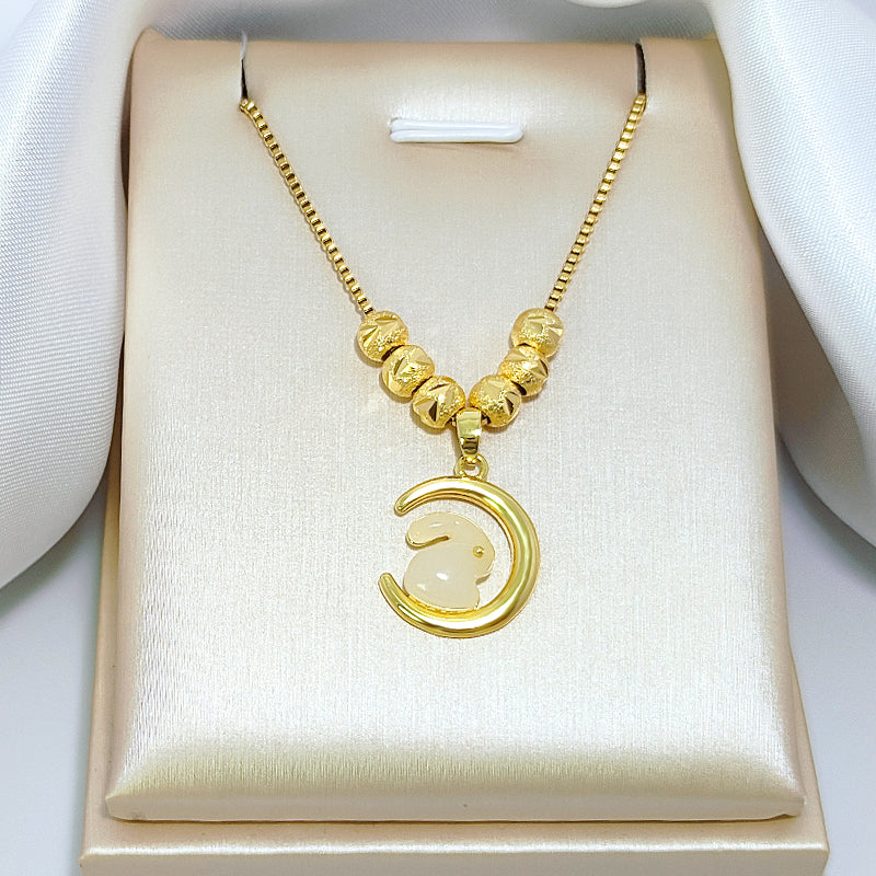 Kalung Lucky Gold Titanium Steel Moon Rabbit untuk Wanita - Kwintas Anti Pudar | Aksesoris Fashion Hadiah Elegan - 我的商店