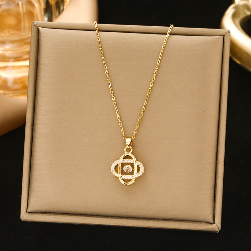 Kalung Berlian Clover Emas untuk Wanita - Pendant Stainless Steel Vintage Anti Pudar | Kwintas Perhiasan Elegan - 我的商店