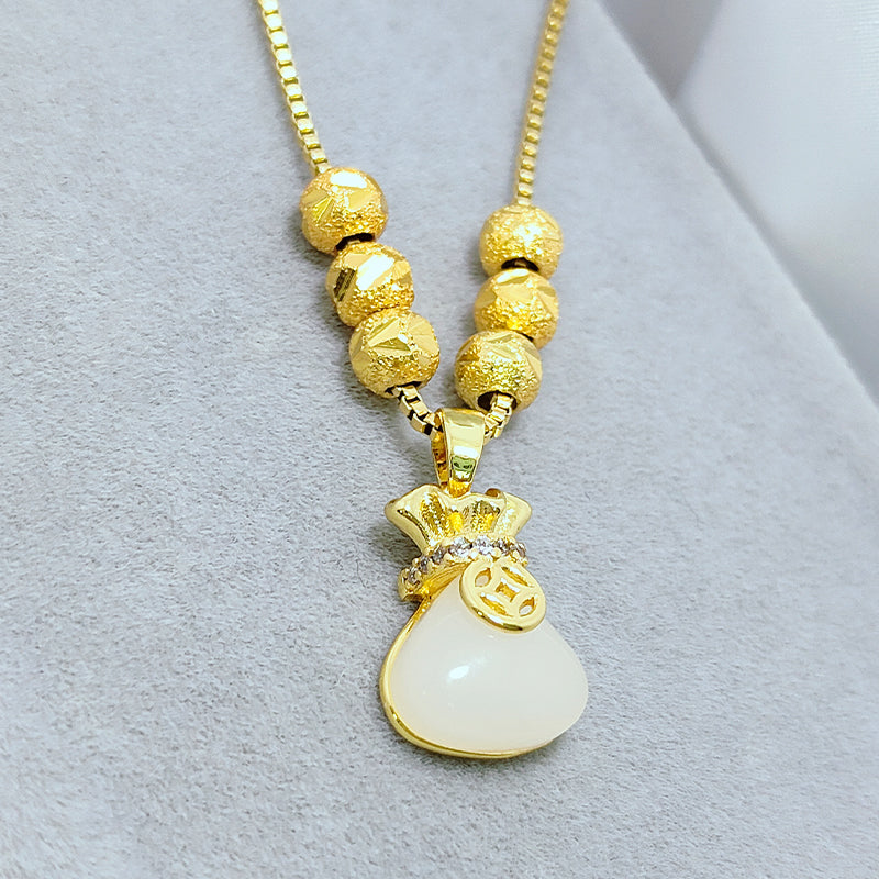 Kalung Lucky White Pocket Fashion Titanium Steel untuk Wanita - Anti Pudar & Hypoallergenic | Perhiasan Hadiah Elegan - 我的商店
