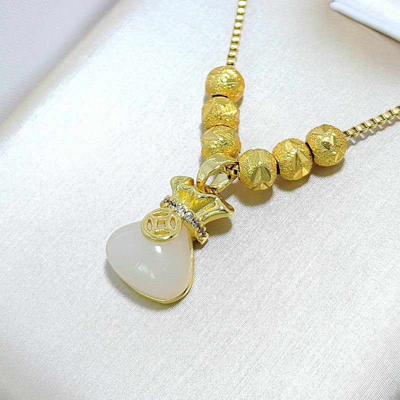 Kalung Lucky White Pocket Fashion Titanium Steel untuk Wanita - Anti Pudar & Hypoallergenic | Perhiasan Hadiah Elegan