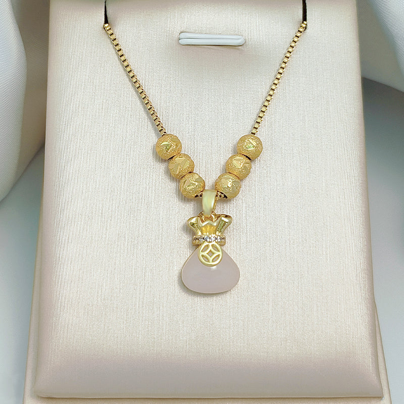 Kalung Lucky White Pocket Fashion Titanium Steel untuk Wanita - Anti Pudar & Hypoallergenic | Perhiasan Hadiah Elegan - 我的商店