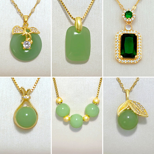 Kalung Giok Emas 18K untuk Wanita – Liontin Rantai Baja Tahan Karat, Perhiasan Elegan, Hadiah untuk Sahabat - 我的商店