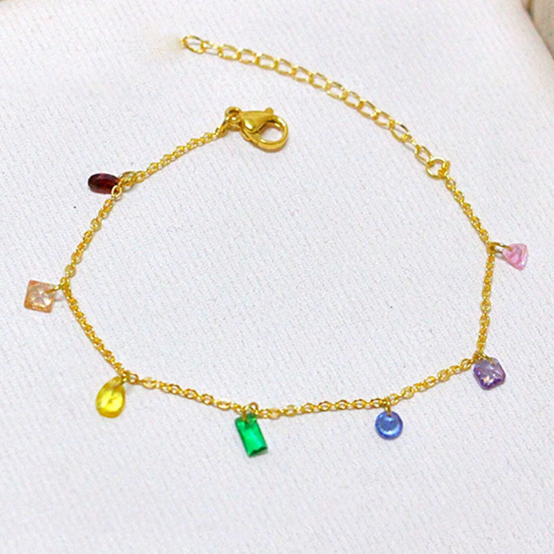 Gelang Kaki Wanita Batu Warni - Titanium Steel, Tidak Kusam & Tidak Pudar, Elegan & Trendi! - 我的商店