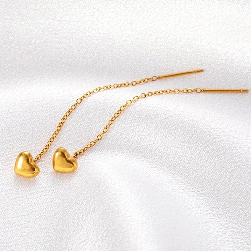 Anting Heart Ear Line Lapis Emas 18K - Hypoallergenic & Anti Karat untuk Wanita - 我的商店